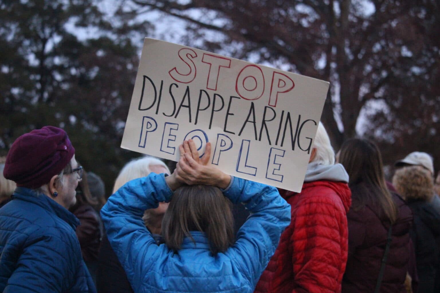 Protesters gather at Moore Square in Raleigh on November 18, 2025.