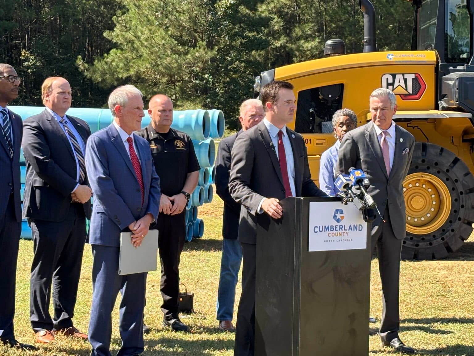 Reid Wilson, Jeff Jackson and Kirk deViere discuss the PFAS settlement at a September 10, 2026 news conference.