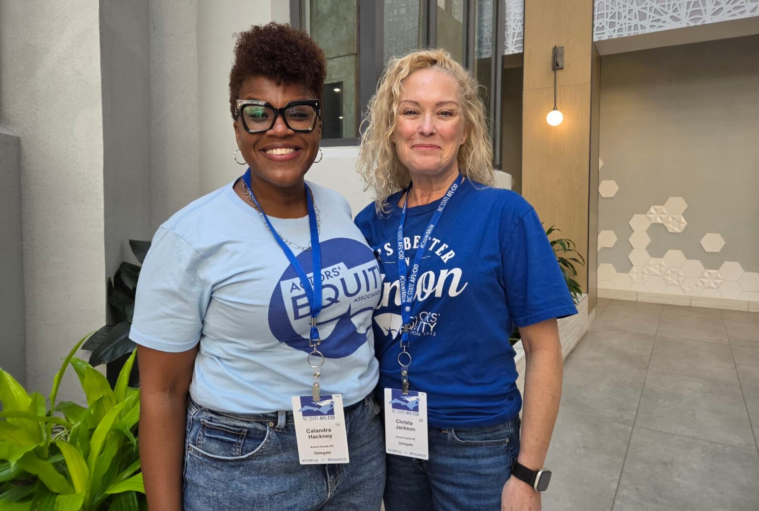 Calandra Hackney and Christa Jackson attend the North Carolina AFL-CIO convention in Cary.